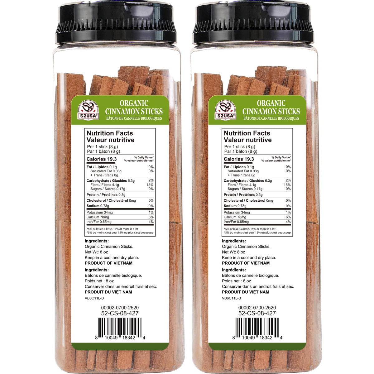 52USA cinnamon sticks whole, fragrant and sturdy for simmering, spicing, and slow-cooked desserts.