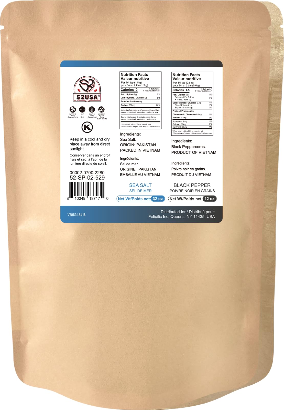 52USA coarse sea salt 2lb packshot highlighting large grains for grinders
