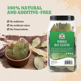 52USA dried bay leaves in kitchen container ready for seasoning
