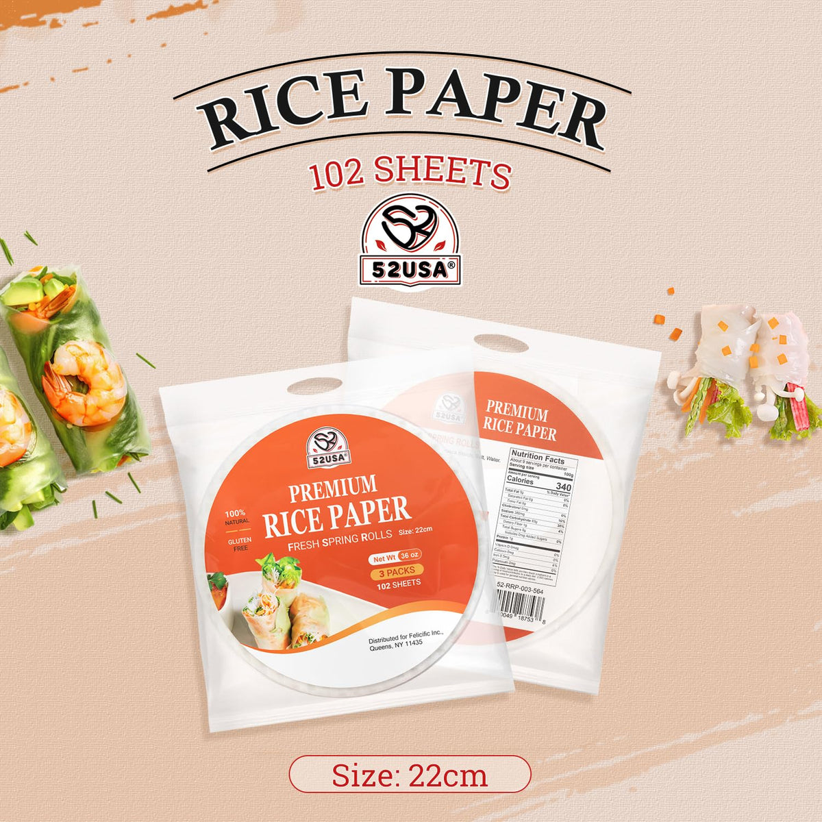 52USA fresh veggie spring rolls wrapped with rice paper wraps.