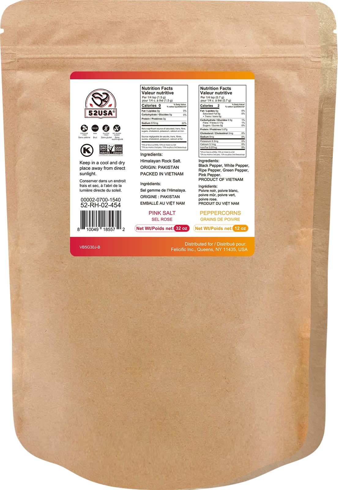 52USA Himalayan Pink Salt coarse 2lb bag for pure, additive-free seasoning.