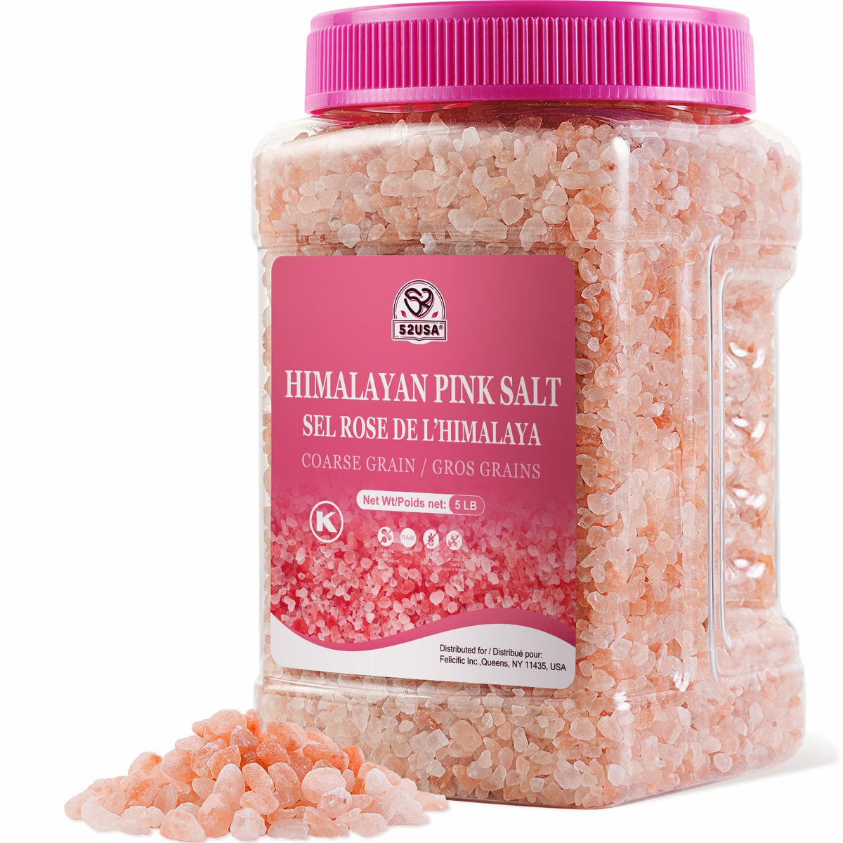 52USA Himalayan pink salt coarse crystals for grinder, natural flavor boost for everyday cooking.