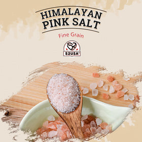 Close-up of 52USA Himalayan Pink Salt crystals highlighting mineral-rich texture for gourmet finishing.