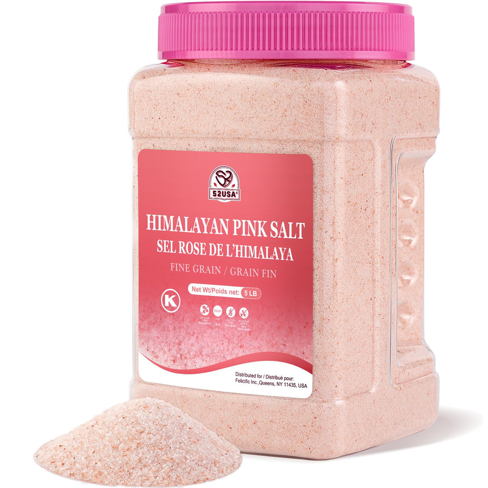 52USA Himalayan Pink Salt fine-grain in jar for pure flavor and smooth dissolving seasoning.