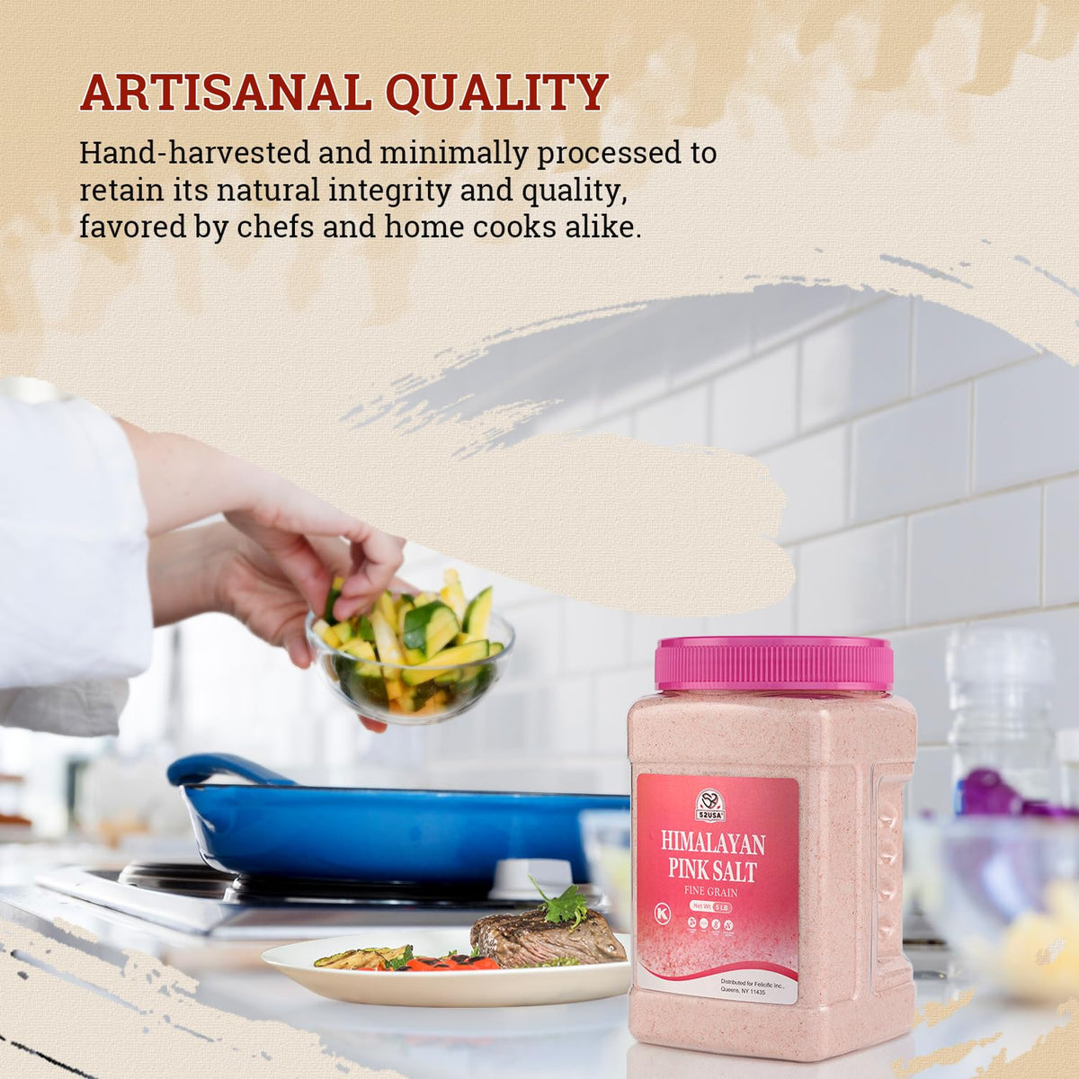 52USA Himalayan Pink Salt resealable jar keeps salt fresh, dry, and ready for refills.