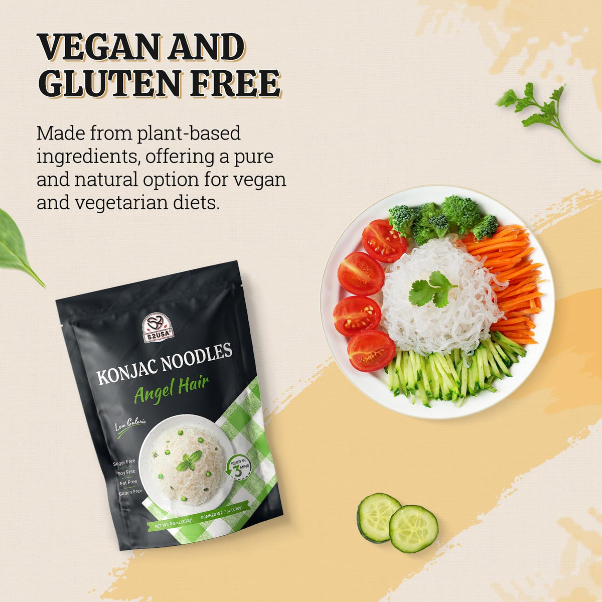 52USA Konjac Noodles Angel Hair marketed as keto-friendly option