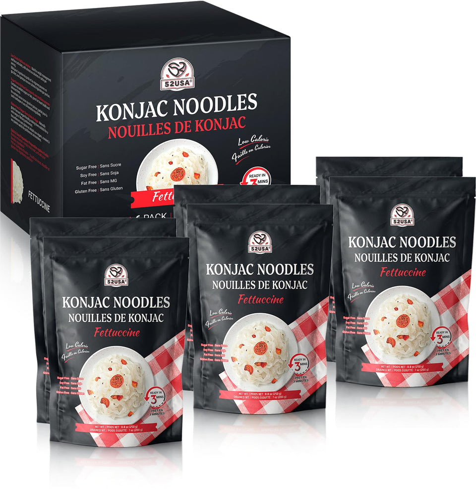 52USA Konjac Shirataki Noodles Fettuccine pack 6-count: convenient, low-calorie pasta.