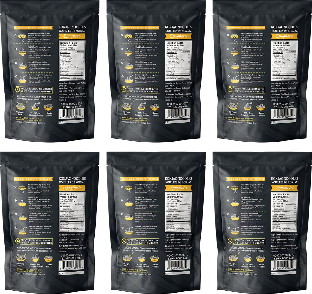 52USA Shirataki noodles in a stir-fry plate, absorbs sauces with neutral flavor.