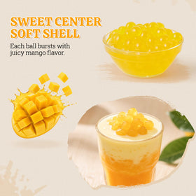 52USA Mango popping boba dessert topping on ice cream and yogurt.