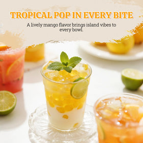 52USA Mango Popping Boba Pearls in bowl reveal juicy mango filling.