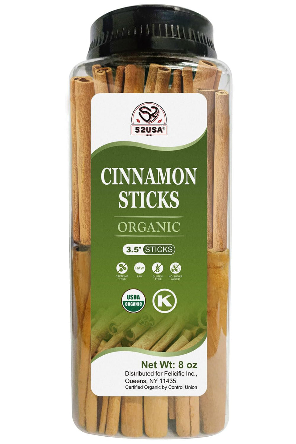52USA Organic Cinnamon Sticks 8oz close up; ready for baking and simmering