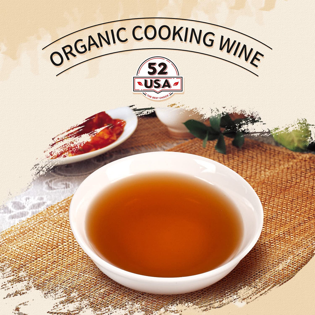 52USA Organic Shaoxing wine ingredients close-up, highlighting natural, soy-friendly flavor base.