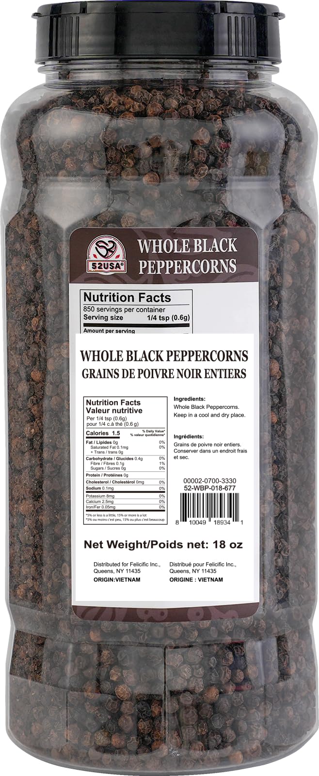 52USA peppercorns for grinder refill for easy seasoning.