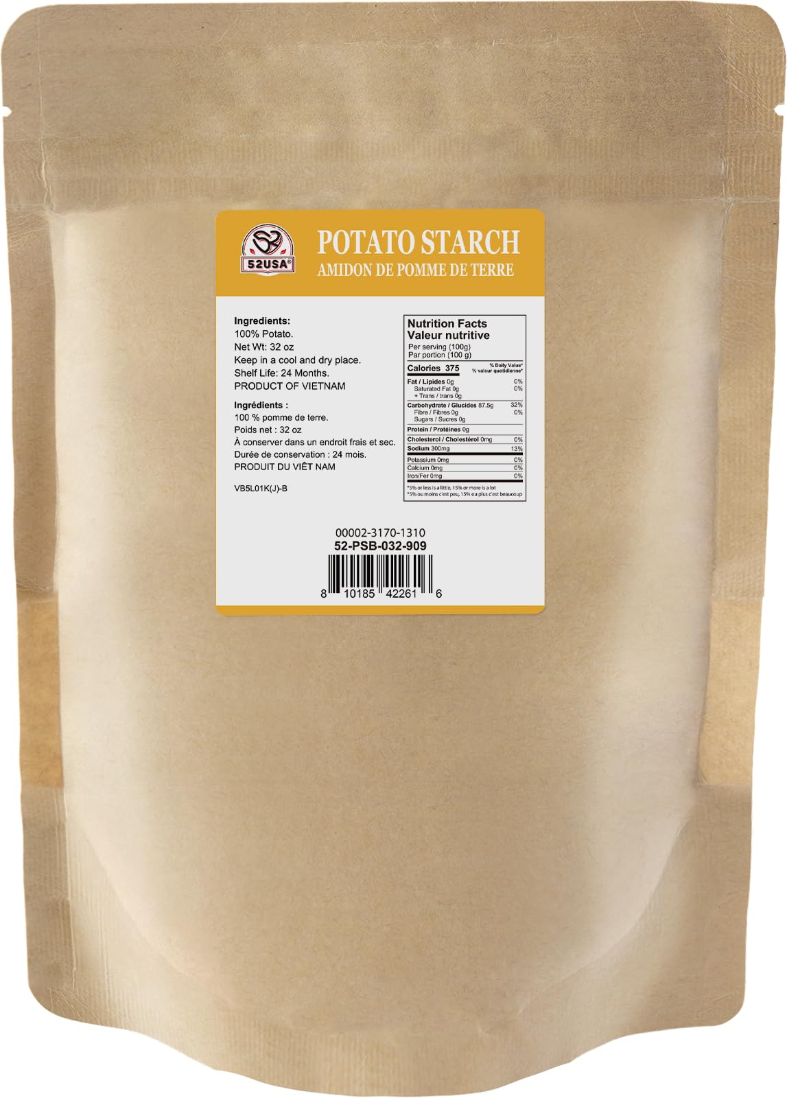 52USA Potato Starch pantry bag—compact and moisture-free storage.
