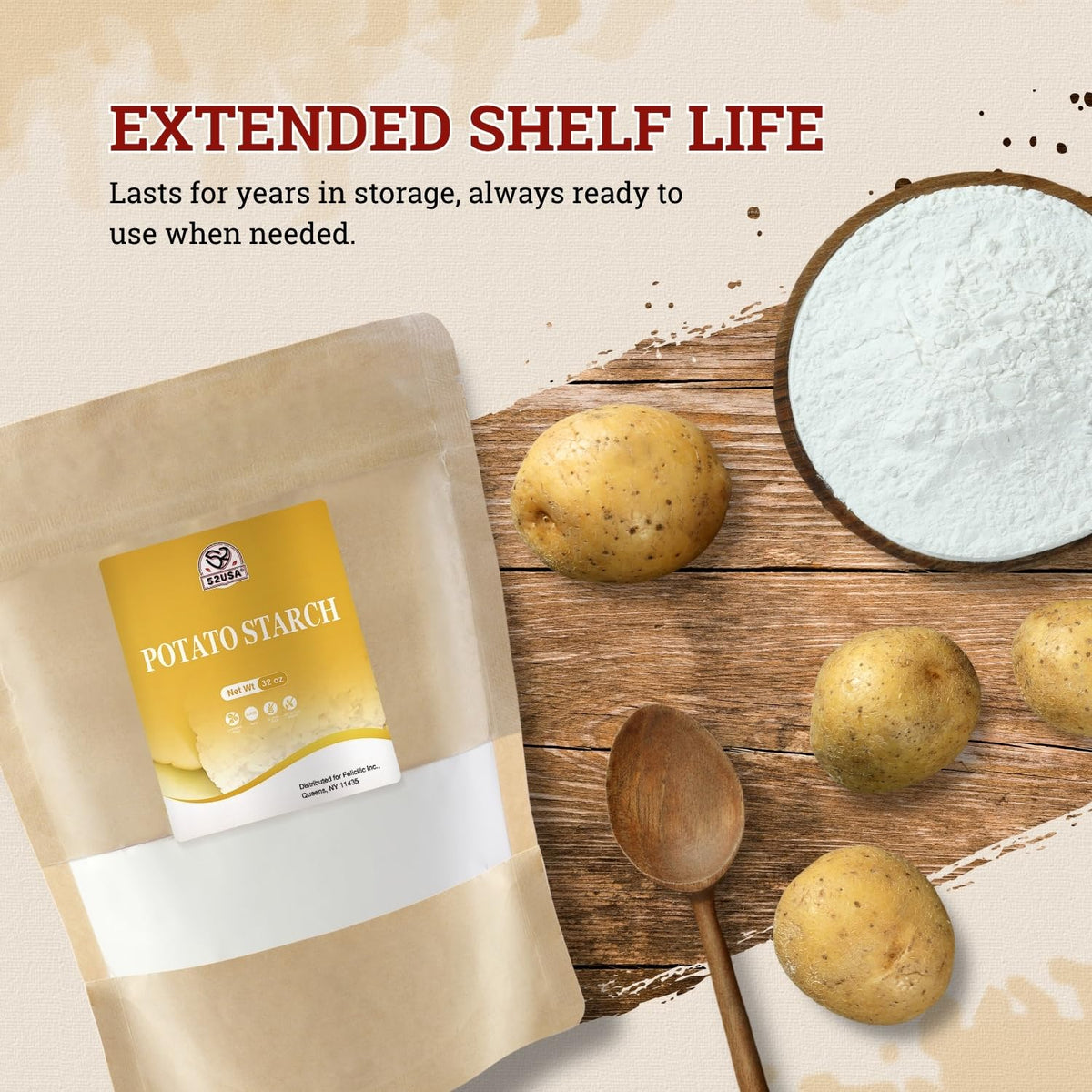 52USA Potato Starch pour-ready bag—convenient everyday thickening.