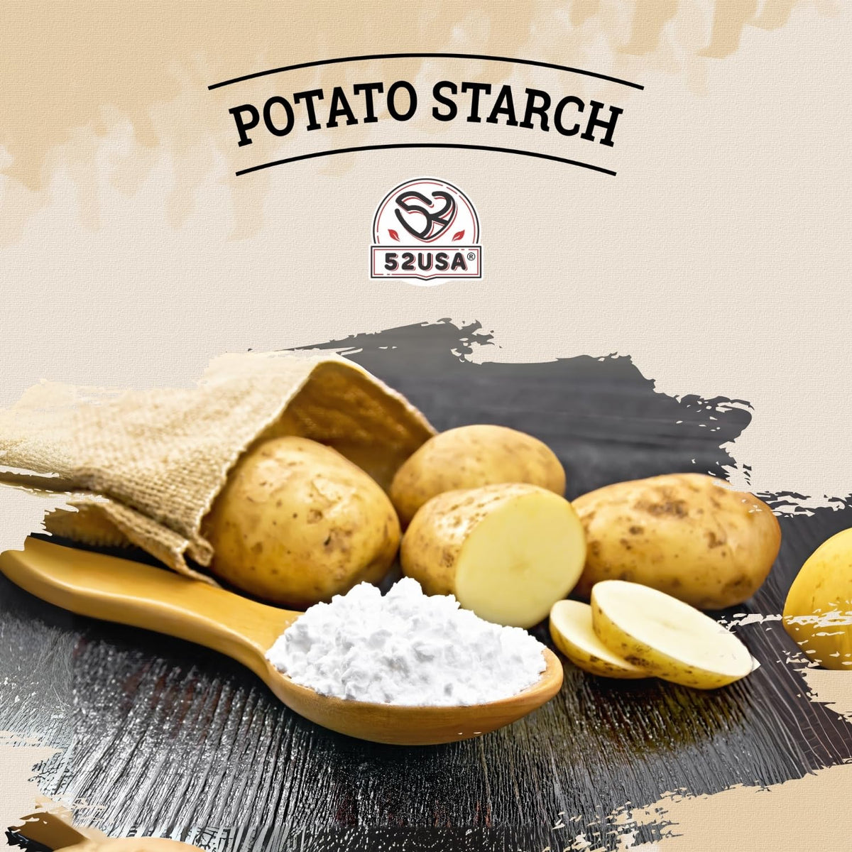 52USA Potato Starch resealable bag—easy storage and freshness preservation.