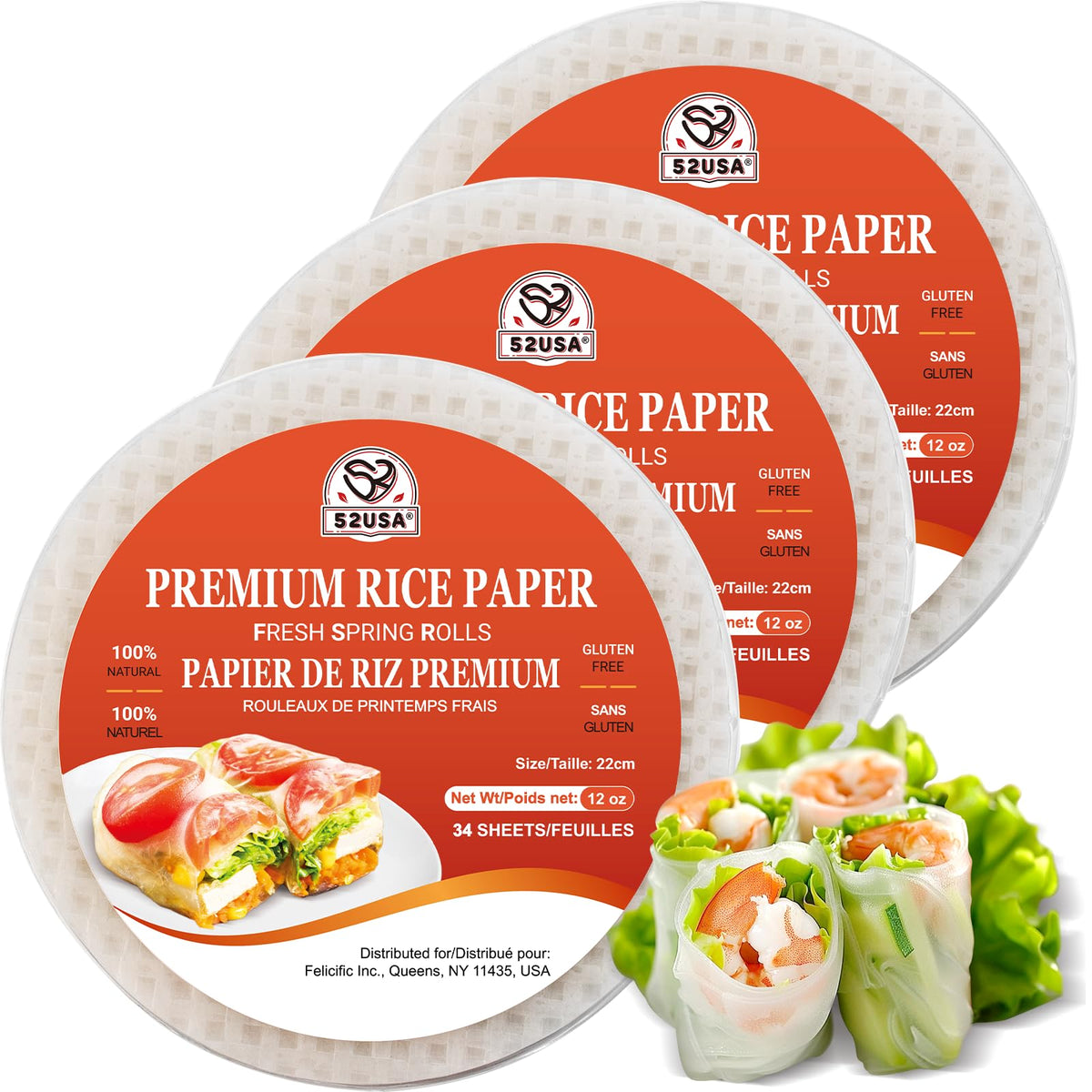 52USA rice paper round 22cm sheet for fresh spring rolls.