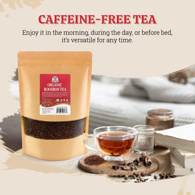 52USA Rooibos tea served hot with steam, warming and inviting.
