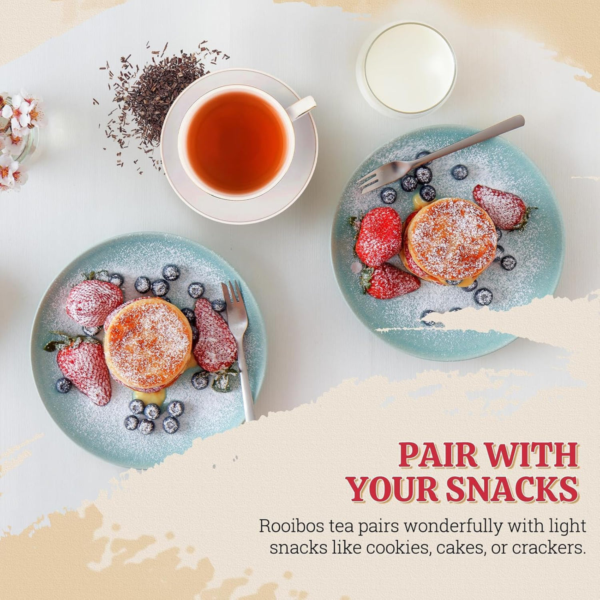 52USA Rooibos tea with vanilla caramel notes; versatile base for lattes.