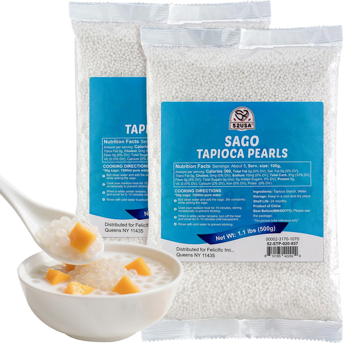52USA sago pearls bag front view for bubble tea and desserts