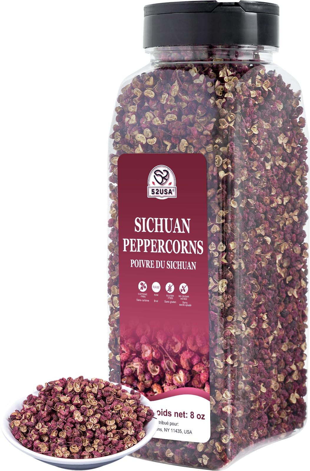 52USA Sichuan peppercorns 8oz bottle – vibrant aroma enhances stir-fries.