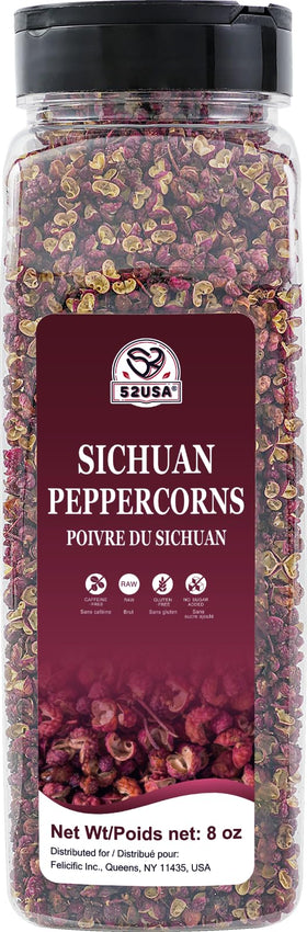 52USA Sichuan peppercorns vacuum-sealed bottle – maintains freshness over time.