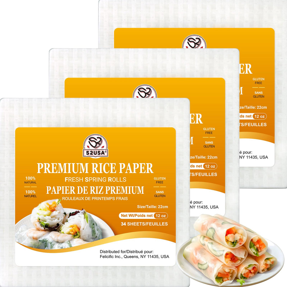52USA square rice paper wrapper in a closed 22 cm pack for fresh rolls