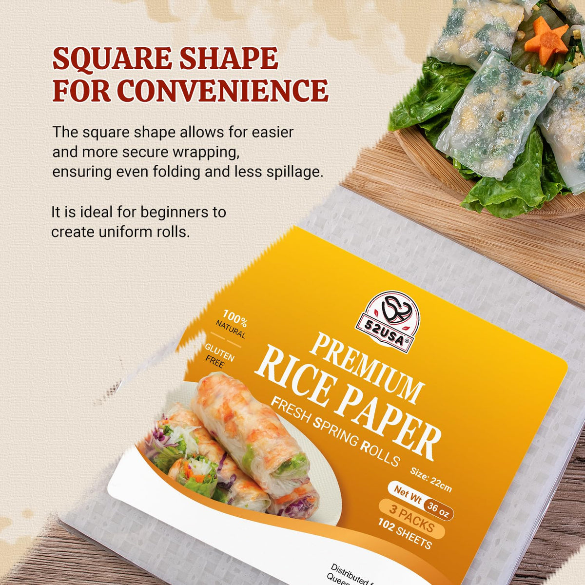 52USA square rice paper wrapper cut into triangles for chips