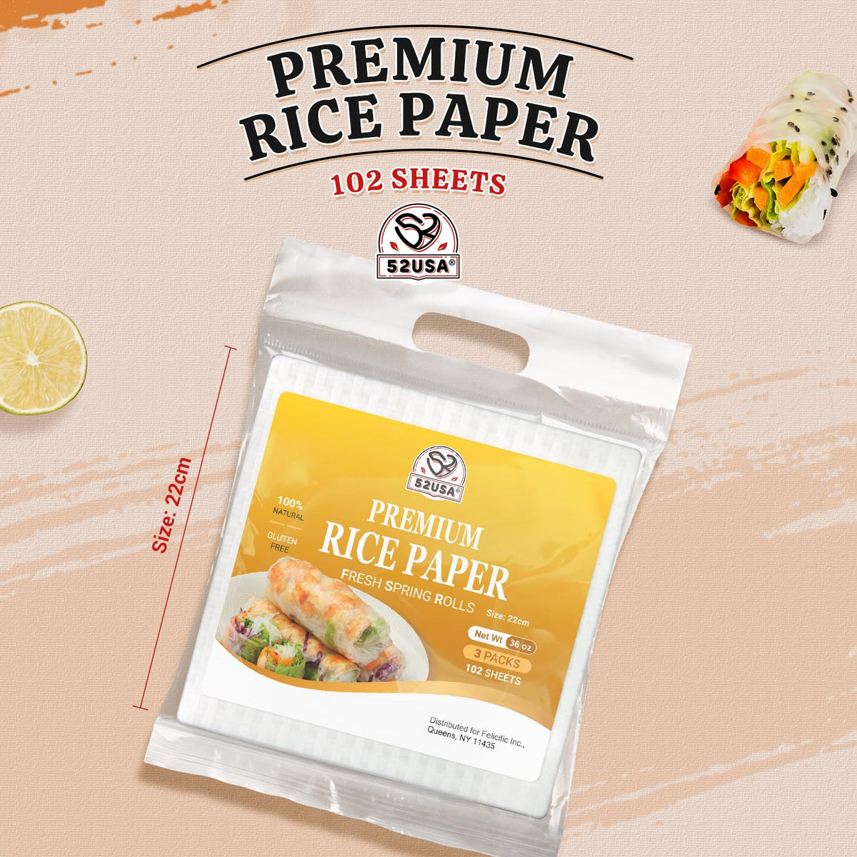 52USA square rice paper wrapper soaking to become pliable