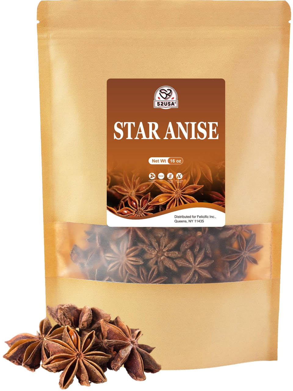 52USA Star Anise whole pods ready for tea and cooking.