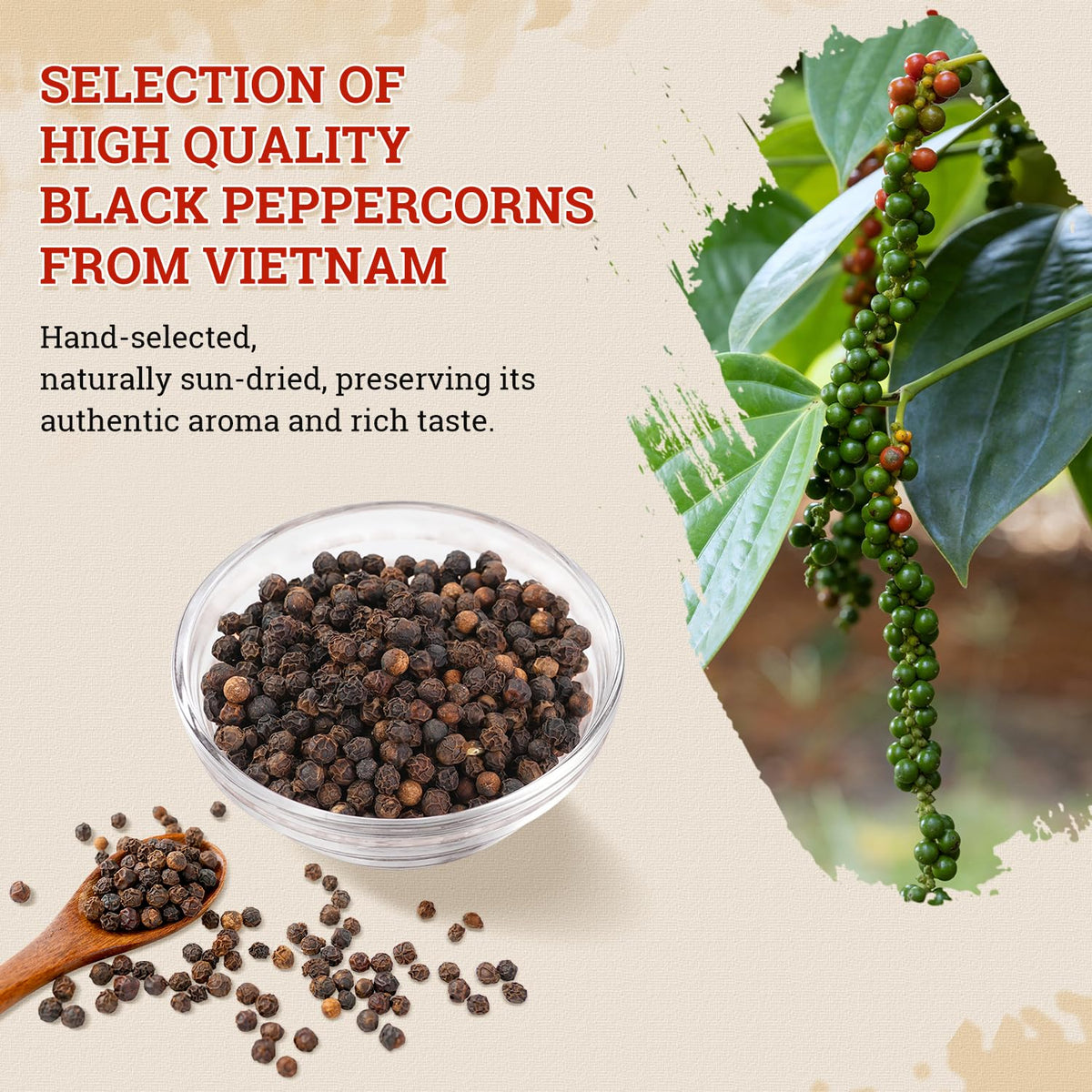 52USA steam-sterilized peppercorns maintain quality without additives.