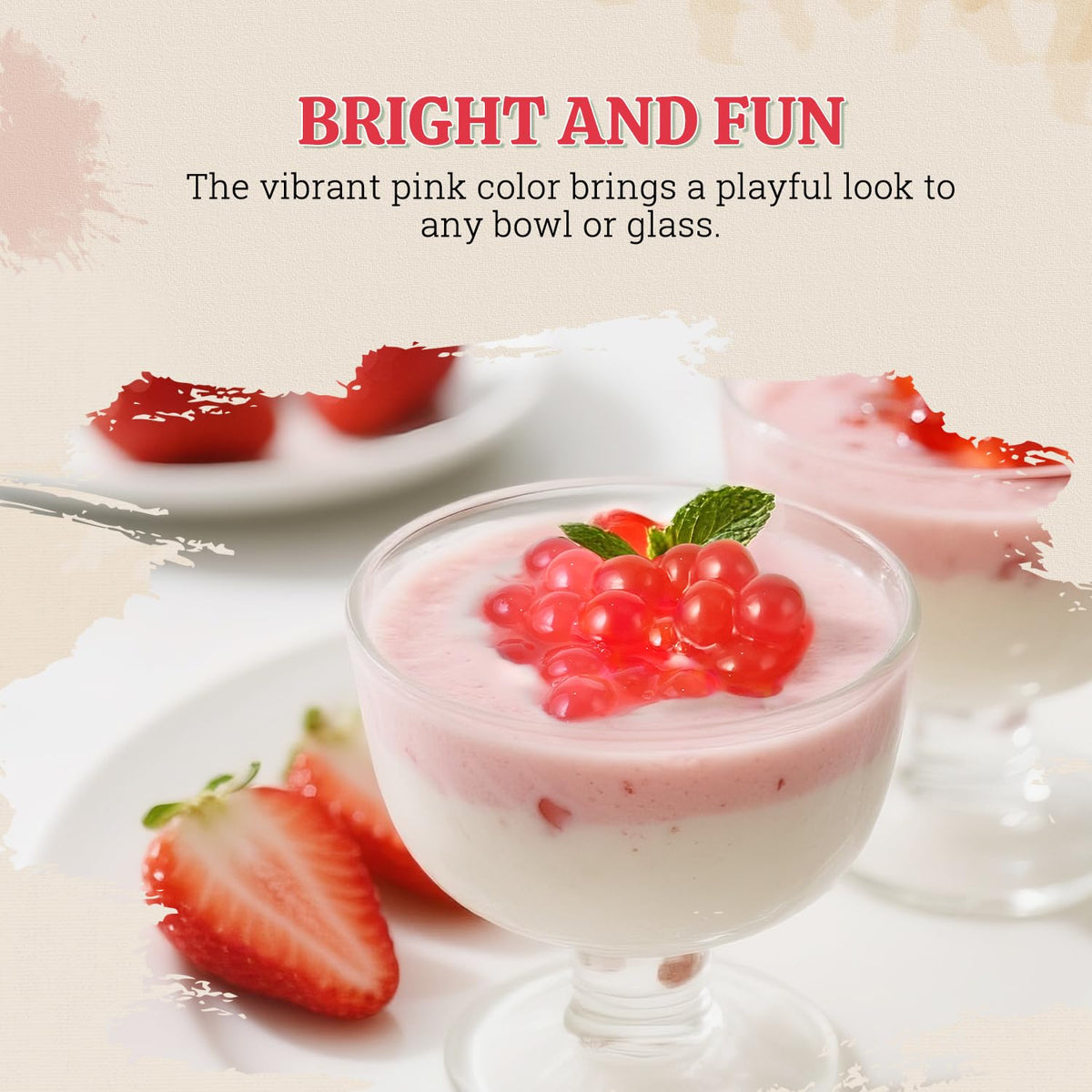 52USA strawberry popping boba pearls decorating desserts with color and aroma.