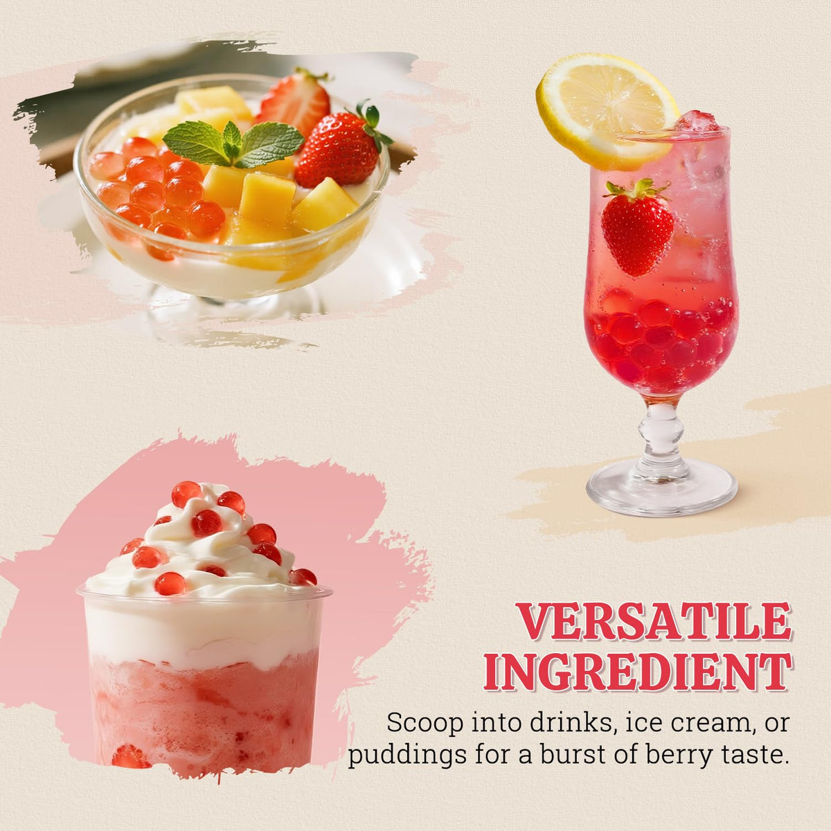 52USA bursting boba pearls enhancing shakes with fruity juice pop.