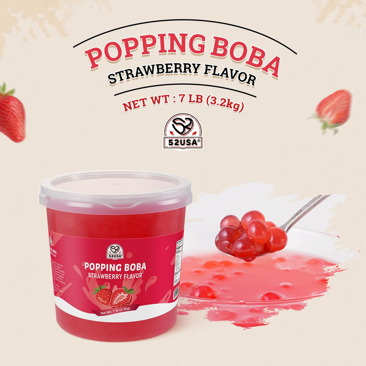 52USA strawberry popping boba pearls suited for parties and gatherings.