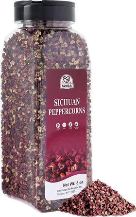 52USA Szechuan peppercorns bottle showcasing premium whole peppers for bold dishes.