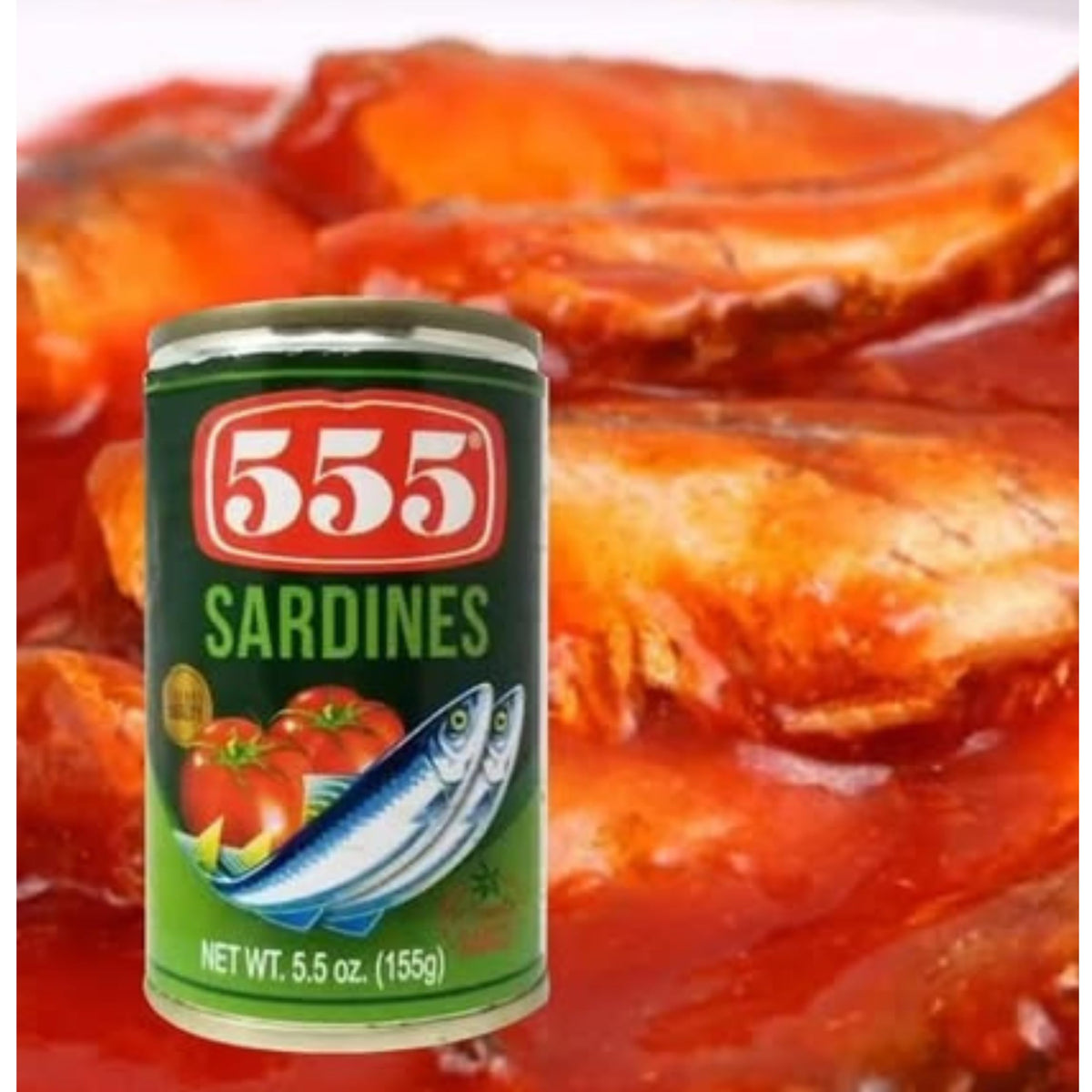 555 sardines in tomato sauce open can; ready to heat and serve