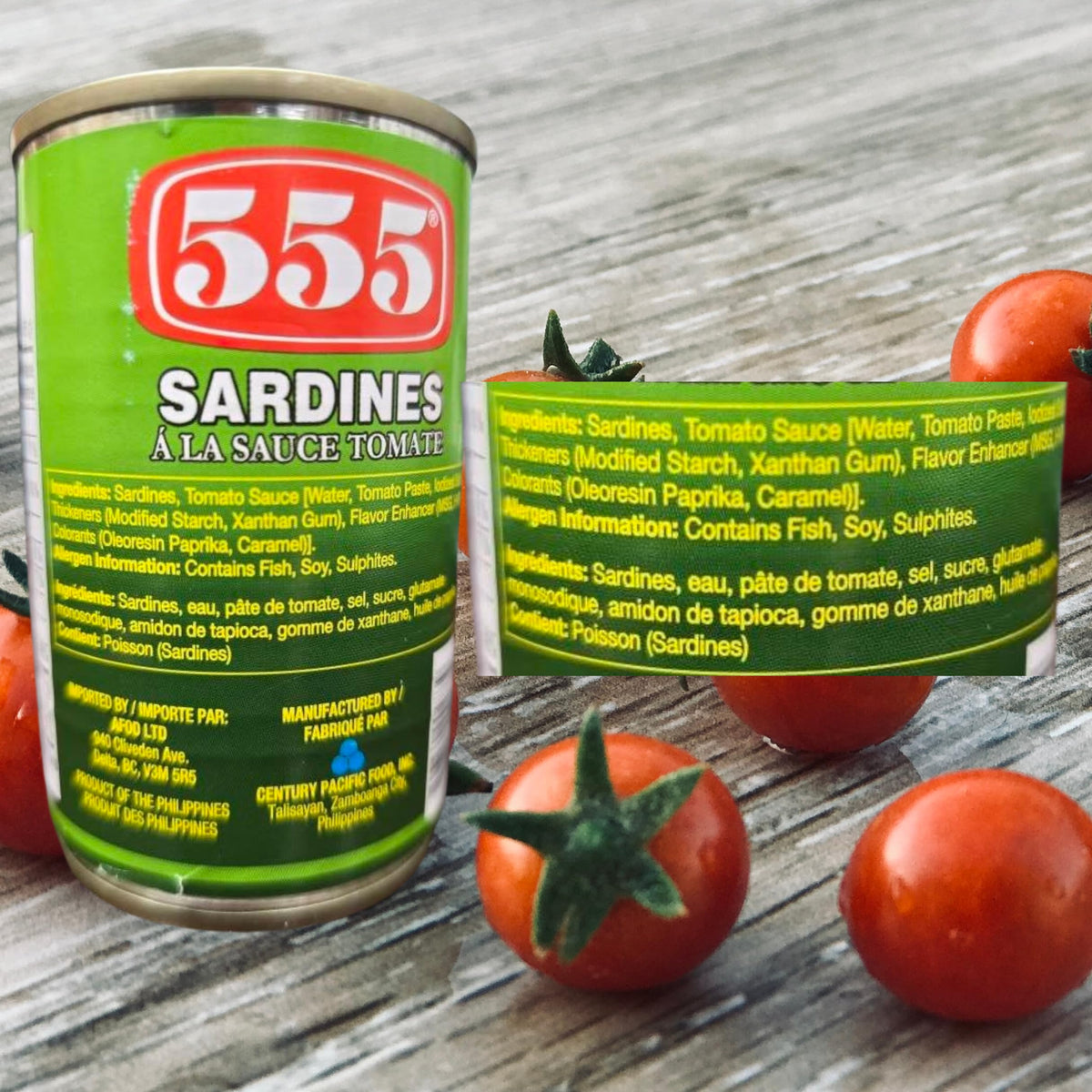 555 sardines in tomato sauce six-pack; ideal pantry stock