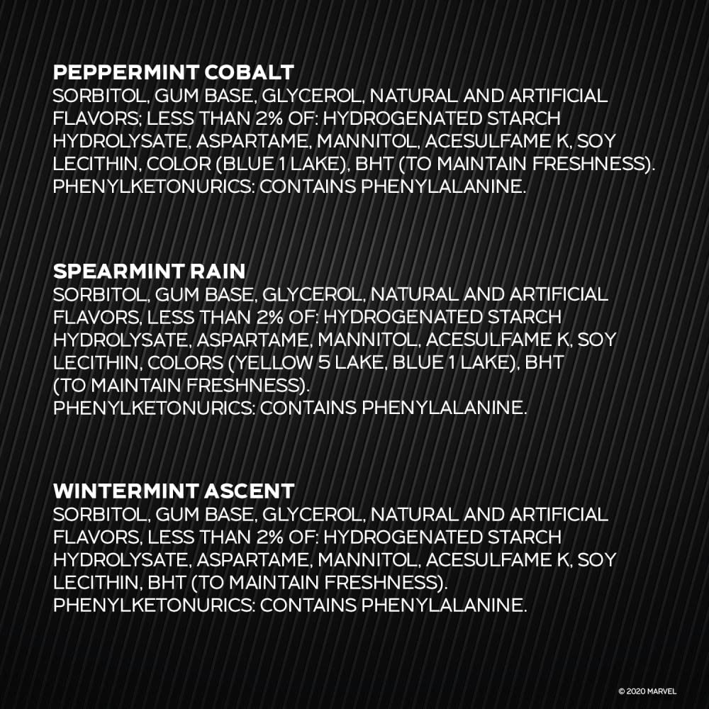 5 Gum pack details with mint label and flavor options