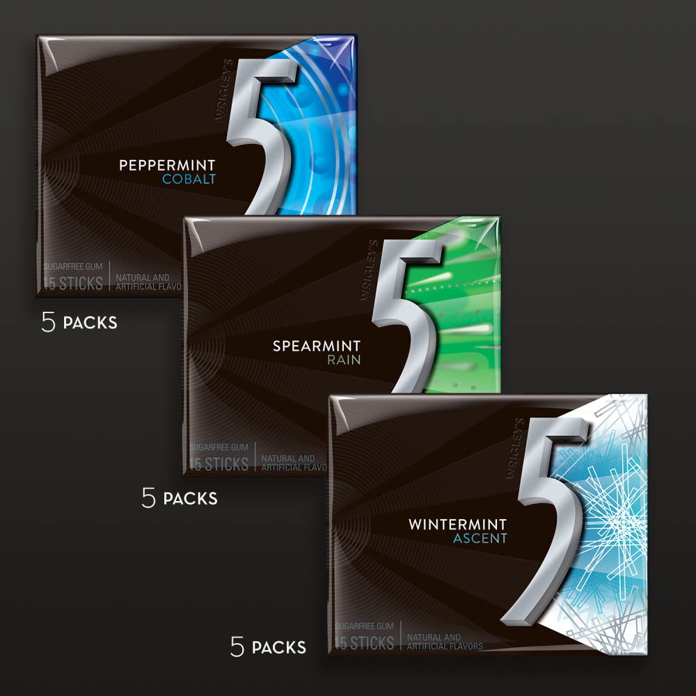 5 Gum Peppermint Cobalt pack, refreshing mint for quick focus