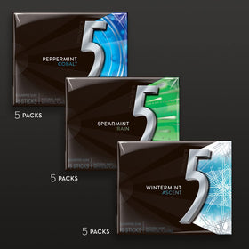 5 Gum Peppermint Cobalt pack, refreshing mint for quick focus
