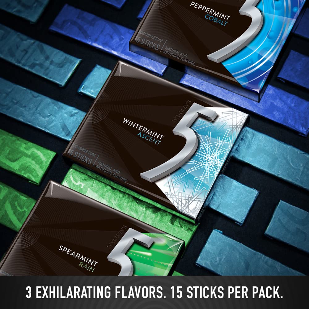 5 Gum Spearmint Rain pack, bright mint aroma for anytime refreshment