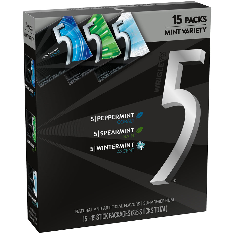 5 Gum variety pack outer box, ideal for on-the-go mint refresh