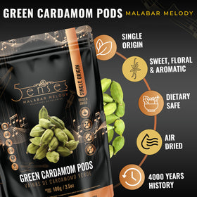 Crushed 5Senses cardamom pods release floral aroma for tea and baking.