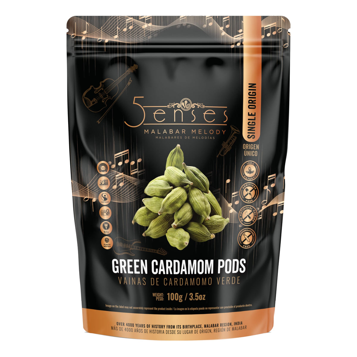 5Senses Green Malabar cardamom pods for vibrant curries and desserts.