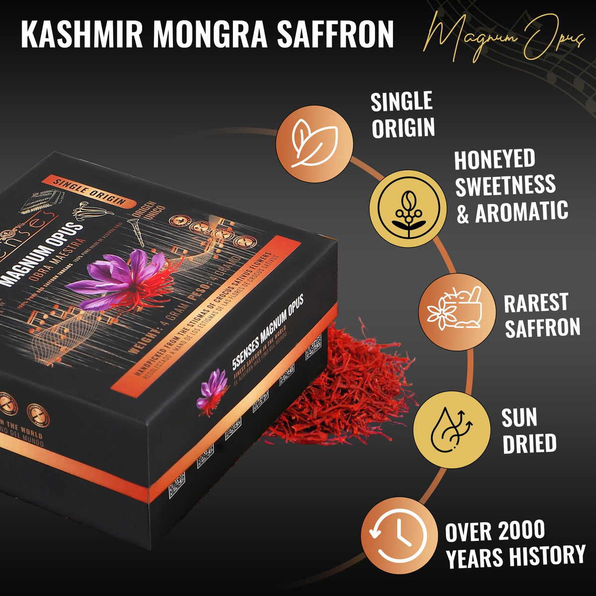 5Senses Magnum Opus saffron tin highlights premium single-origin packaging