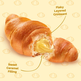 7 Days caramel-filled croissant packaging showcasing long shelf life for pantry storage.