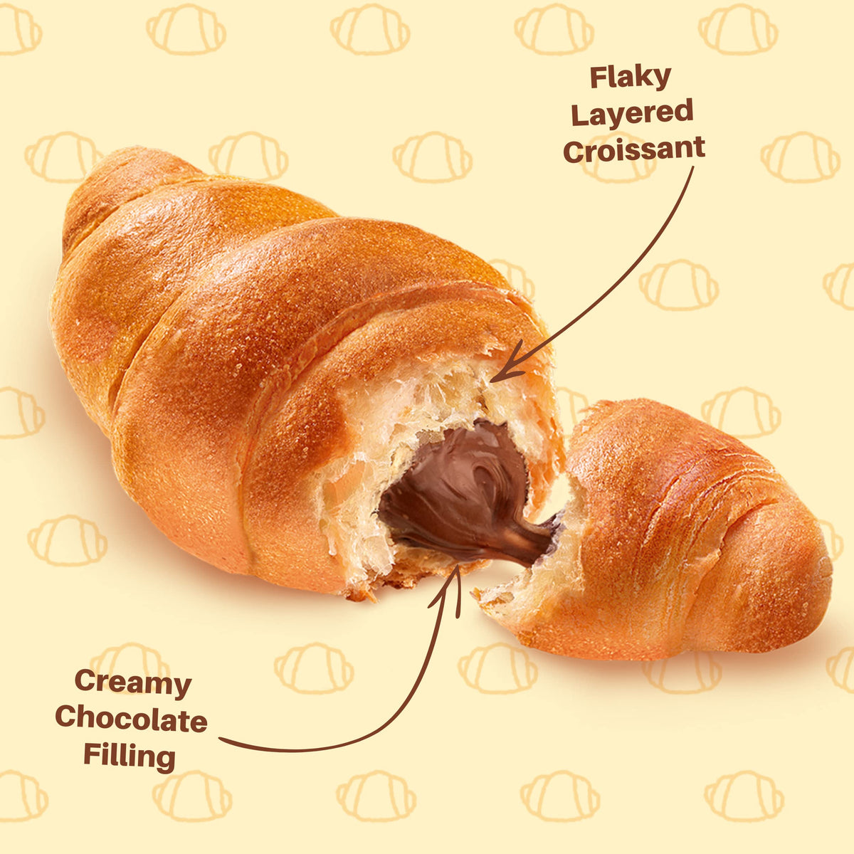 7 Days chocolate croissant ready for an on-the-go snack with coffee.