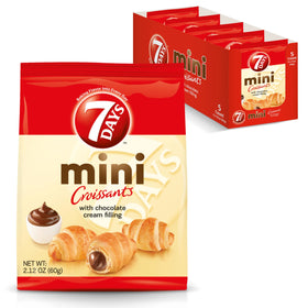 7 Days mini croissant pouch with chocolate filling, perfect for a quick breakfast on the go.