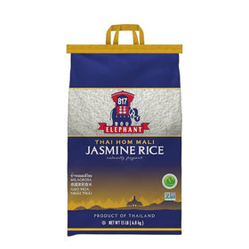 817 Elephant Thai Hom Mali Jasmine Rice bag closeup highlights premium aroma for flavor rich meals