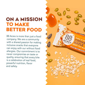 Ingredients of 88 Acres Cinnamon Maple bars: gluten-free oats and maple sweetness.